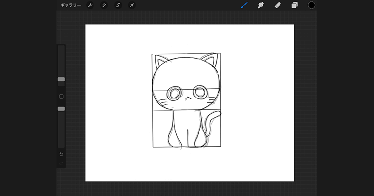iPadで猫のイラストデフォルメタイプ / 線画