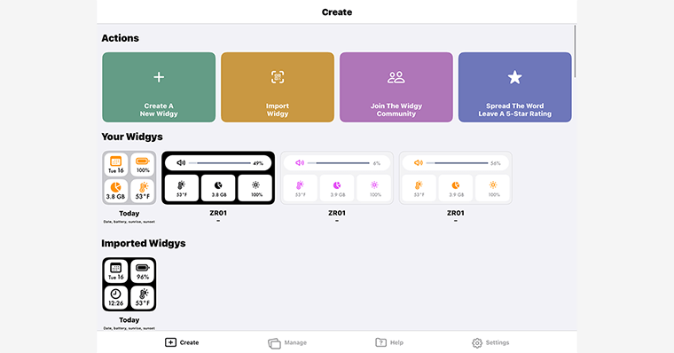 Widgyのトップ画面