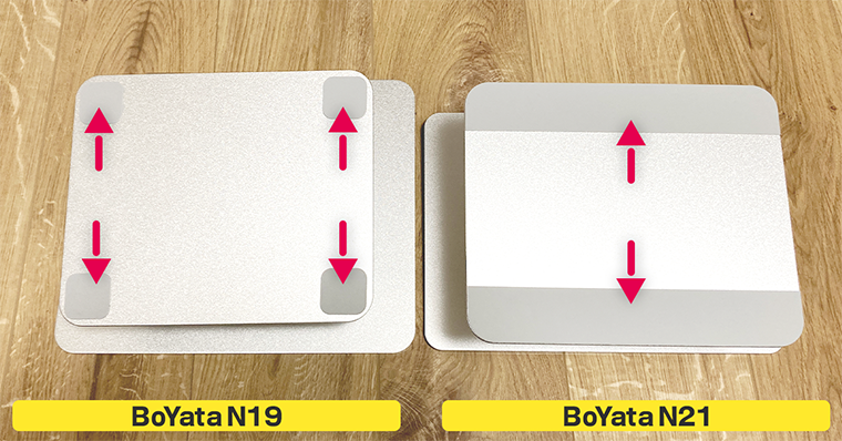 Boyataのノートパソコンスタンド【N19・N21違い2：滑り止めパッドの面積】 