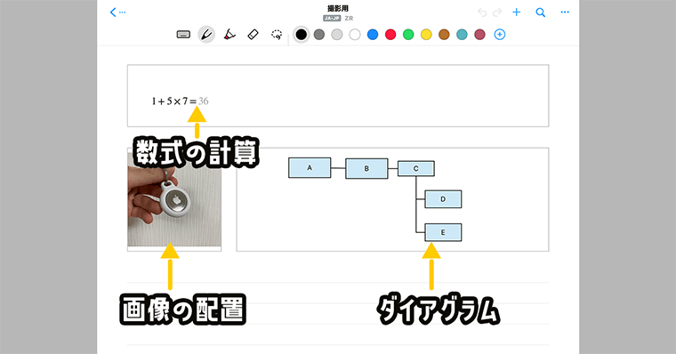 Nebo　数式の計算・画像の配置・ダイアグラム・タイトルなどの機能がある