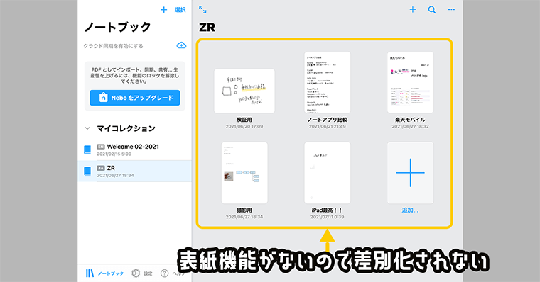 Neboの気になる点 ２：表紙機能がない点