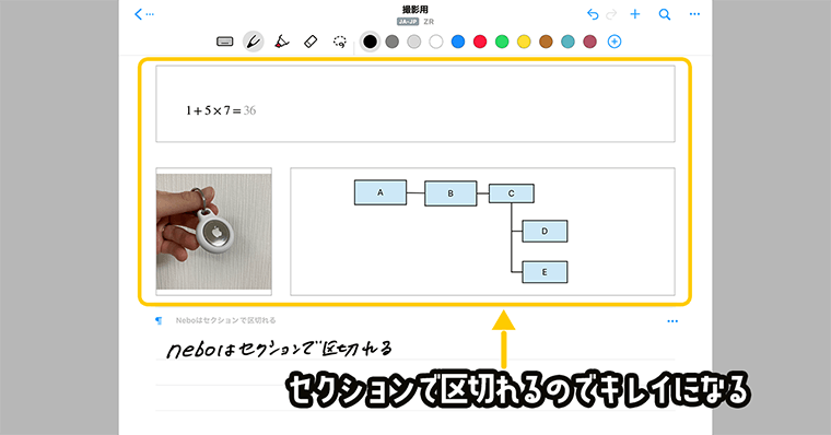 Neboの良い点 １：セクションで区切れる点